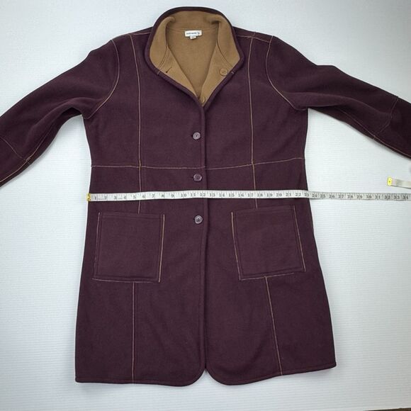 Susan Graver Reversible Fleece Coat Jacket Large Purple Tan Button Front Pockets - Picture 6 of 9